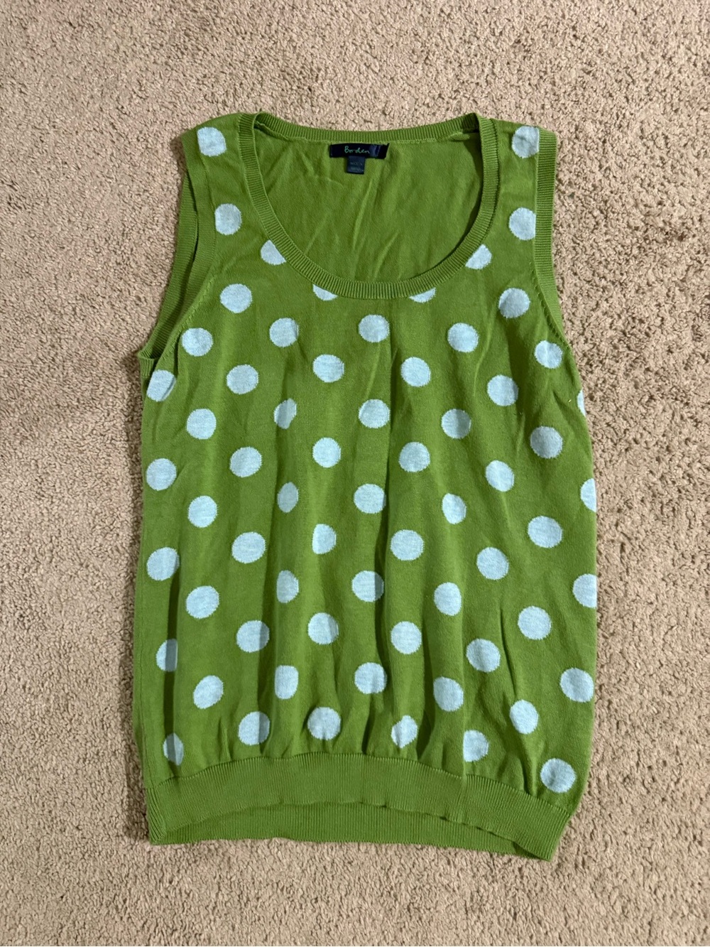 Boden Green Cotton Polka Dot Sleeveless Knit Sweater Vest